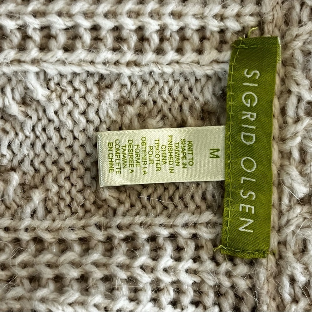Sigrid Olsen Longline Wool Blend Sweater Duster Cardigan fisherman Cream M - Picture 10 of 11